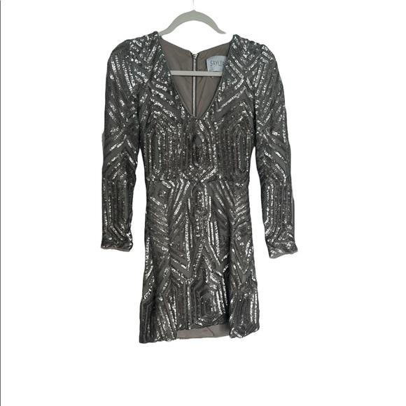 Saylor Naomi Sequin Dress in Platinum - Picture 2 of 5